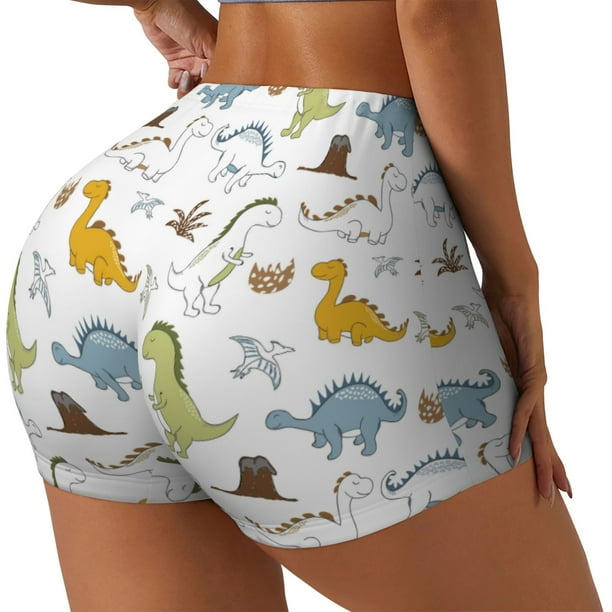 Fotbe Dinosaur Shorts Sin Costuras – Shorts Deportivos de Cintura Alta para Mujer, Elásticos para Gimnasio, Yoga, Running o Ciclismo-Small