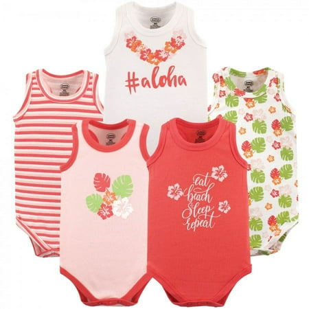 UPC: 0660168370911 | Luvable Friends Baby Girl Cotton Sleeveless Bodysuits 5pk  #Aloha  9-12 Months