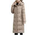 thumbnail image 2 of TFEOQRY Women's Padded Coats Parkas Long Sleeved Woolen Cotton Jacket with Pocket Zipper Medium Length Hooded Jacket Coat Khaki, 2 of 6