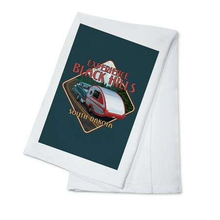 

Decorative Tea Towel Apron Black Hills South Dakota Retro Camper on Scenic Byway Contour Unisex Adjustable Organic Cotton