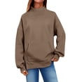 thumbnail image 2 of Mock Neck Sweatshirt Women Drop Shoulder Hoodies Tops Cozy Soft Pullover Fall Fashion Clothes Fleece Pullover Slouchy Fleece Sweater Tops Sweatshirts Tunic Winter Spring Loungewear Khaki XXL, 2 of 5