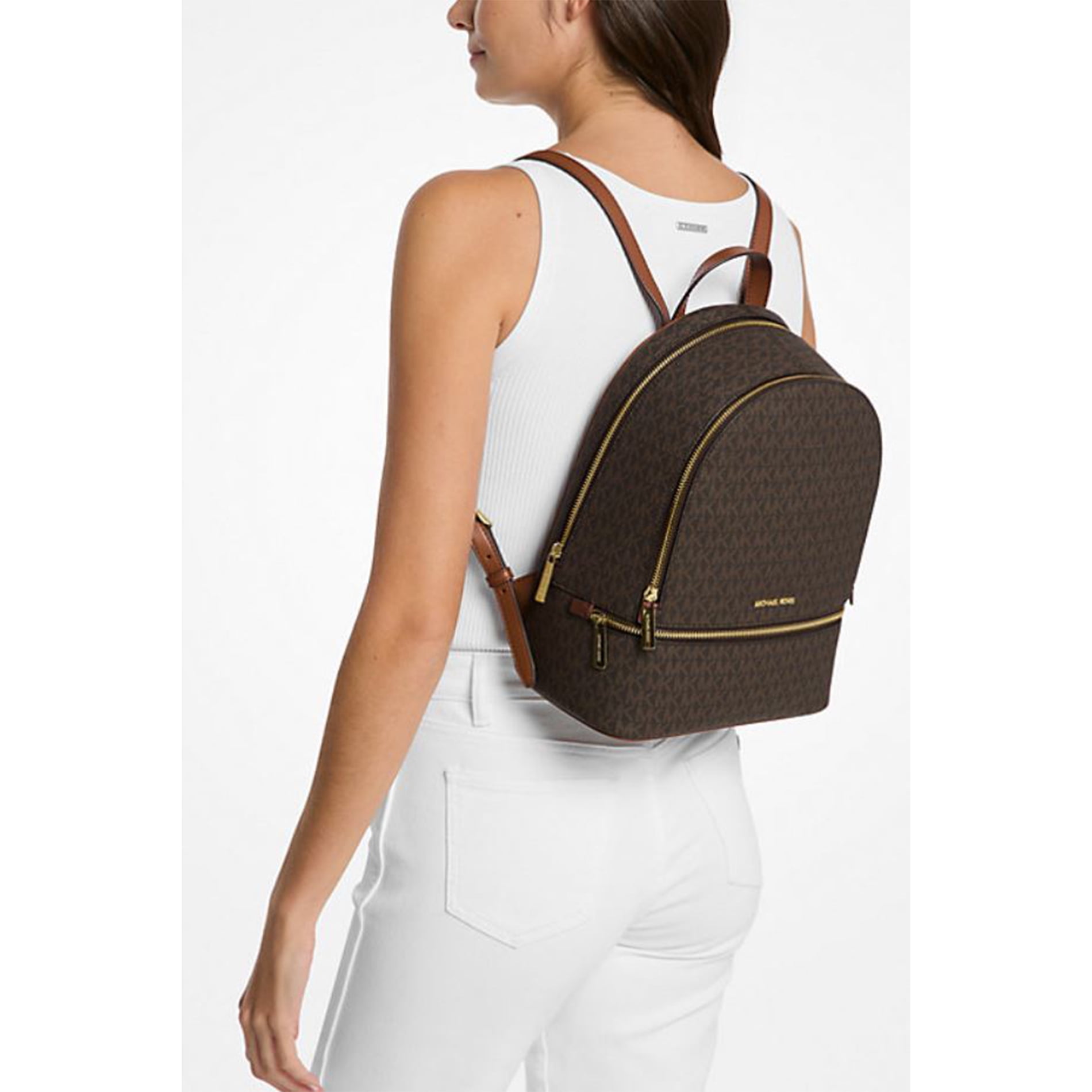 Michael Kors Women's Rhea Medium Signature Logo Backpack (Brown) 35S5GRAB2B-847