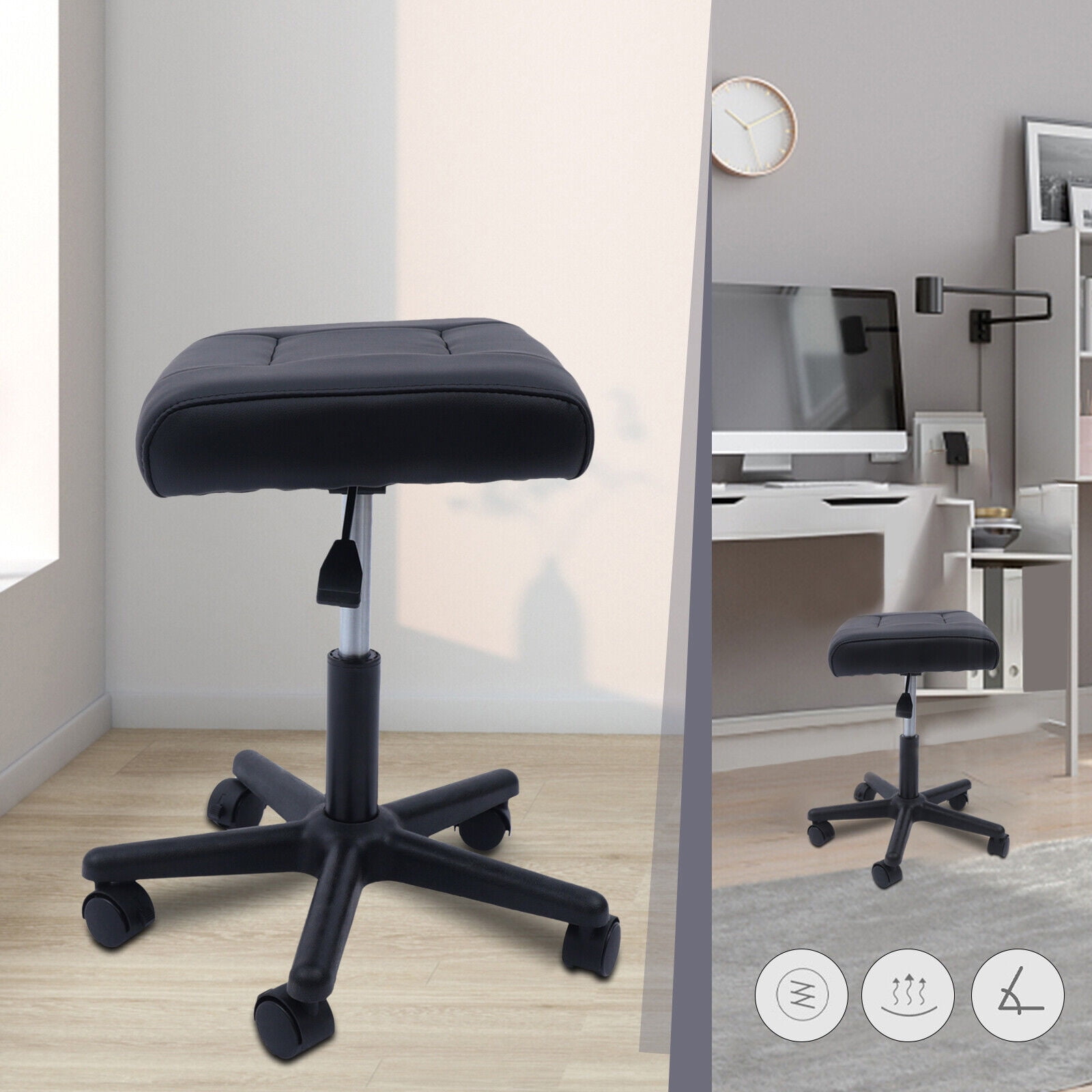 Black Leather Footrest, Ergonomic, Foot Rest Desk, Cover, Office