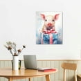 thumbnail image 2 of Nawypu Farmhouse Christmas Pig Wall Art, Cute Pig Canvas Print, Baby Pig Carry Gift Box Holiday Decoration, Pig Picture Framed and Ready to Hang for Kids Bedroom Bathroom Playroom, 2 of 4