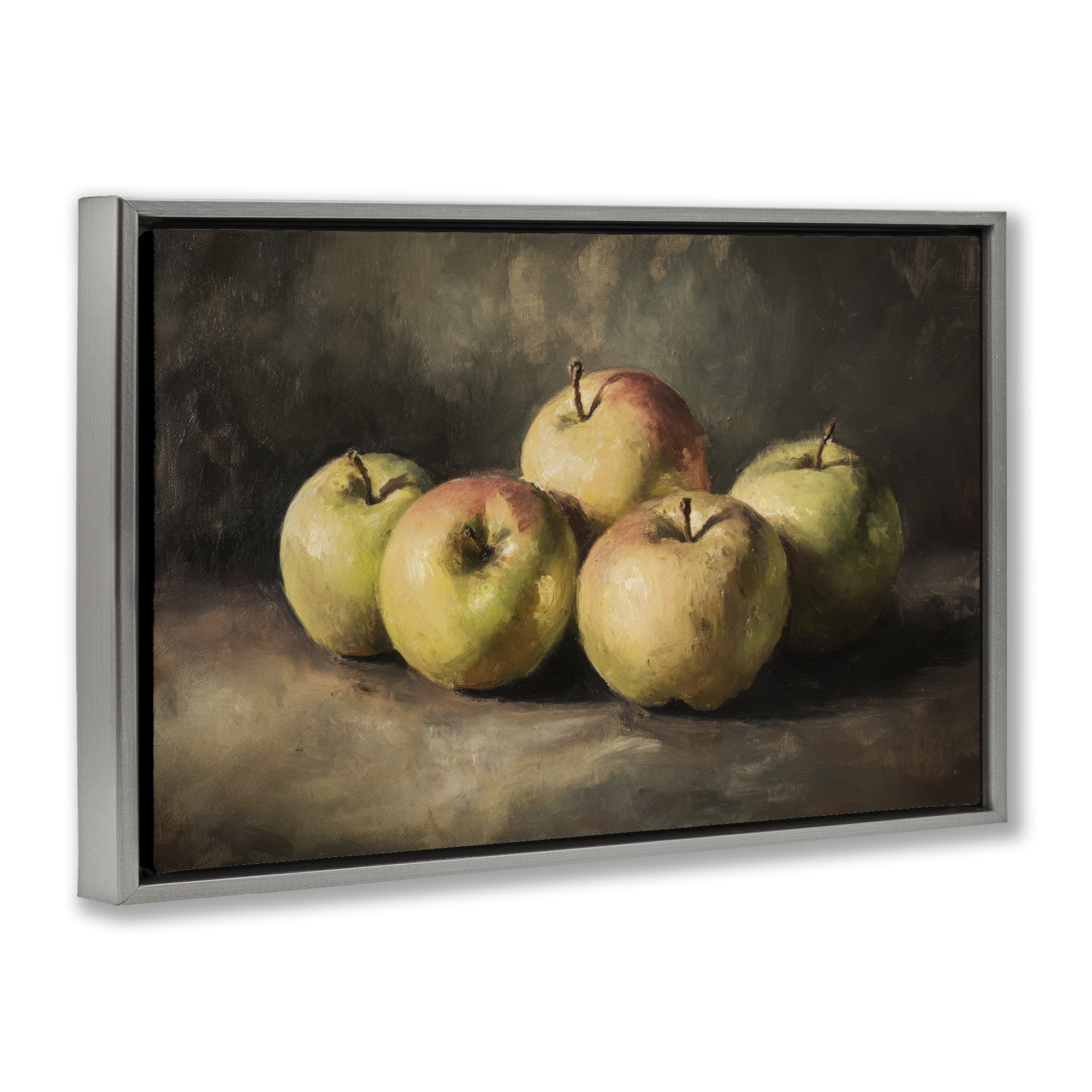 Stupell Industries Apples in Soft Shadow Gray Framed Floater Canvas Wall Art, design by Petal Prints Design