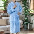 thumbnail image 4 of Htigea Mens Womens Fleece Plush Robe Soft Shawl Collar Bathrobe Warm Winter House Coat with Pocket and Belt Blue,Free Size, 4 of 7