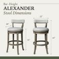 thumbnail image 2 of Maven Lane Alexander 31 Inch Tall Bar Height Rotating Low Back Barstool in Reclaimed Oak Finish with Ash Grey Fabric Upholstery Seat, Set of 2, 2 of 6