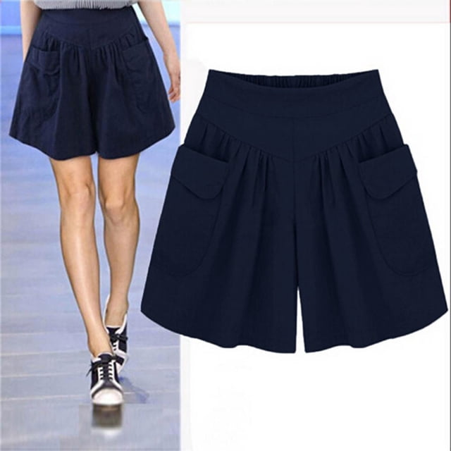 Levmjia Womens Shorts Plus Size Clearance Summer Fashion Solid Color Casual Wide Leg Ruffle Loose High Waist Shorts Pants
