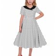 thumbnail image 6 of lcziwo Girls Cocktail Swing Dress Double Breasted Notch Lapel Polka Dot Midi Dresses 1950s Rockabilly Prom Party Dress White 13 Years, 6 of 7