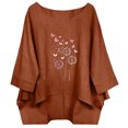 thumbnail image 3 of QETYUW Womens 3/4 Sleeve Tops Cotton Linen High Low Hem Crew Neck Shirts Floral Print Top Lightweight Loose Fit Tshirts Summer Casual Tshirt, 3 of 9