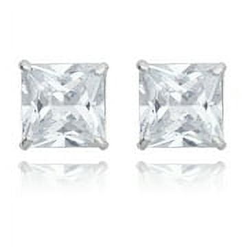AVORA 10K White Gold 8mm Princess Cut Simulated Diamond CZ Stud Earrings