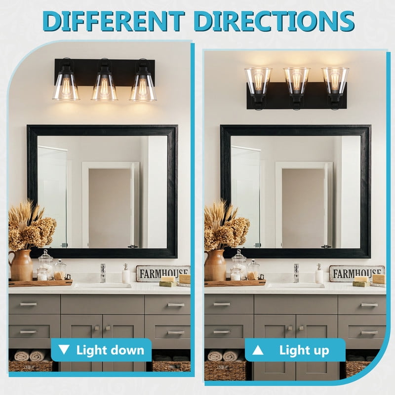HKMGT 3-Light Modern Vanity Light Loop Top Design Black Metal Bathroom Light Fixture for Vanity