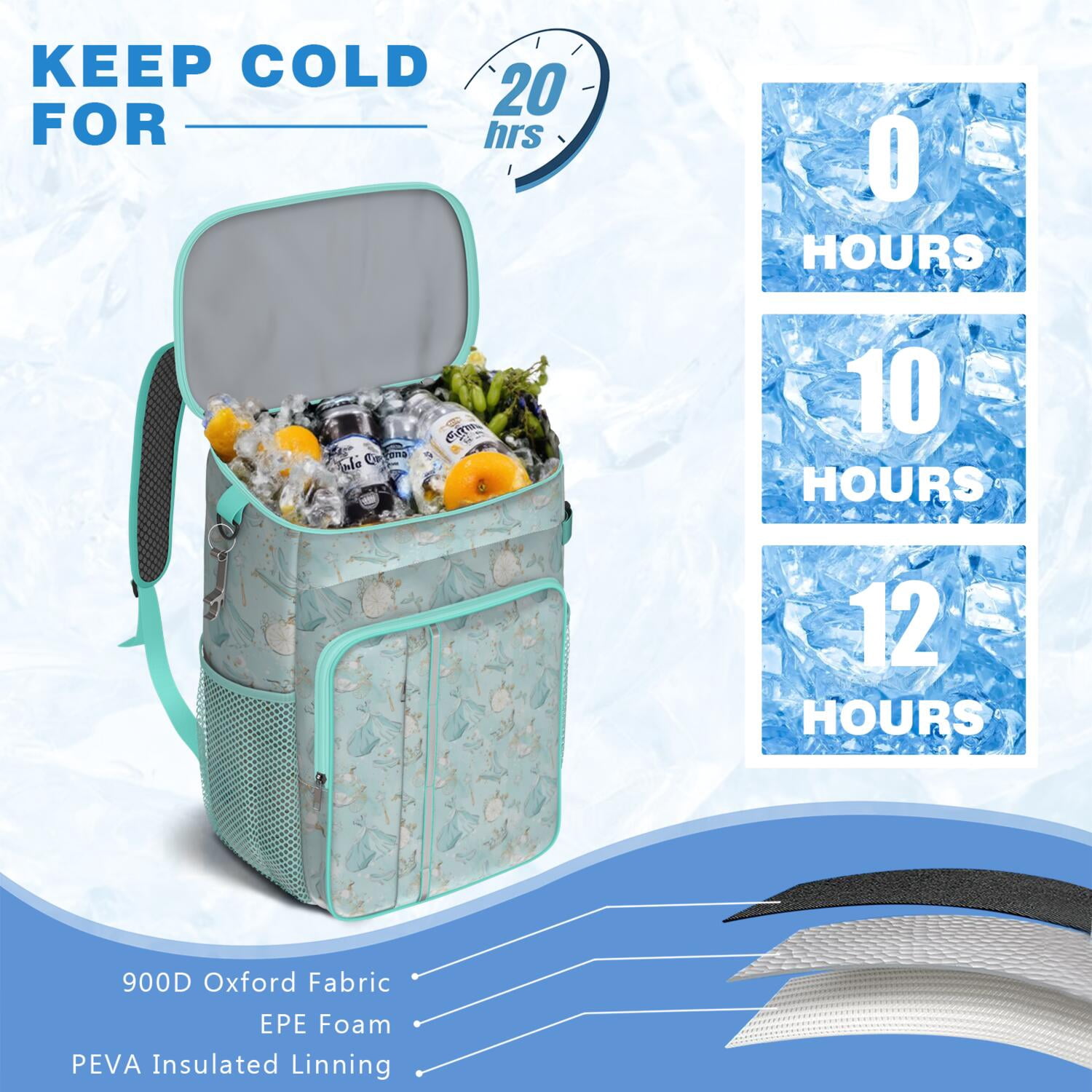 Travel Cooler Bag - Princess Pattern Camping Beer Cooler Backpack with Bottle Opener- Waterproof Insulated Picnic Backpacks - Cooler Bag for Beach