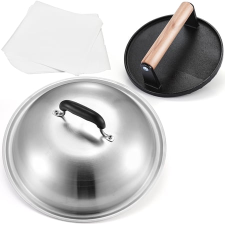 Smash Burger Press Kit 7″ Cast Iron Smash Burger Press with 12.5″ Stainless Steel Griddle Dome & Burger Patty Papers Heavy Duty Griddle Accessories for Family Cooking & Outdoor Grilling Smash Burger Press Kit 7″ Cast Iron Smash Burger Press with 12.5″ Stainless Steel Griddle Dome & Burger Patty Papers Heavy Duty Griddle Accessories for Family Cooking & Outdoor Grilling
