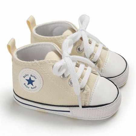 

Toddler High Top Sneakers Soft Sole Non-slip Lace Up Canvas Shoes Newborn Infant First Walkers Crib Shoes For Baby Girls And Boys