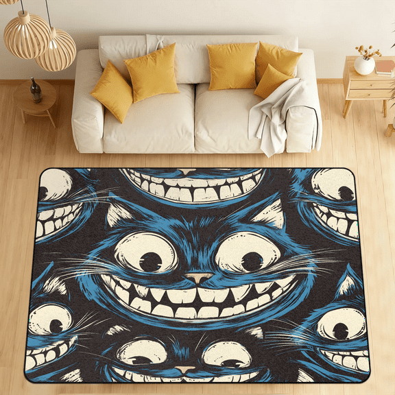 CURLYOOT Funny Blue Cats Area Rugs for Living Room Bedroom, 4' 10" x 6' 8" Washable Rug, Floor Carpet with Non Slip Backing for Dining Room Indoor