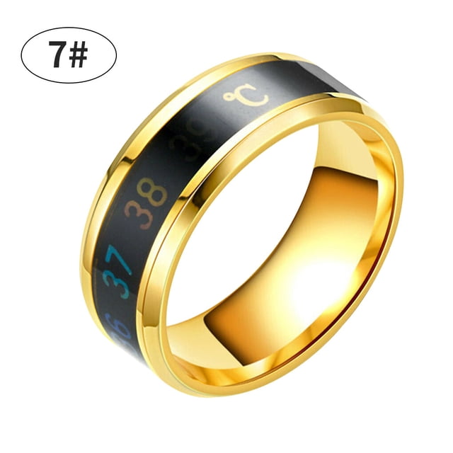 Maoww Temperature Ring Steel Emotion Mood Rings Couple Intelligent Sensitive Hand Jewelry, Size 7, Gold