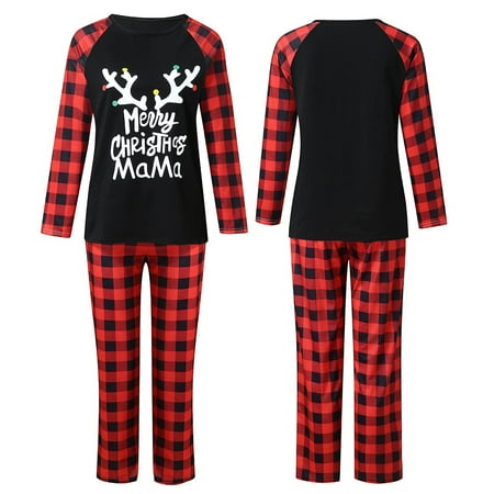 

Christmas Gifts Christmas Women Plaid Deer Print Long Sleeve Tops+Pants Family Pjs Matching Set Polyester Black 2Xl