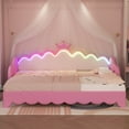 thumbnail image 2 of Twin Extending Daybed with LED Lights, Modern Upholstered Princess Daybed With Crown Headboard,Pink, 2 of 10