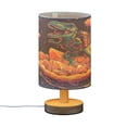 thumbnail image 2 of WOBOGO Astronaut Tyrannosaurus Rex Bedroom Table Lamp USB Power Connector Wooden Base Round Linen Shade For Living Room Desk, 2 of 7