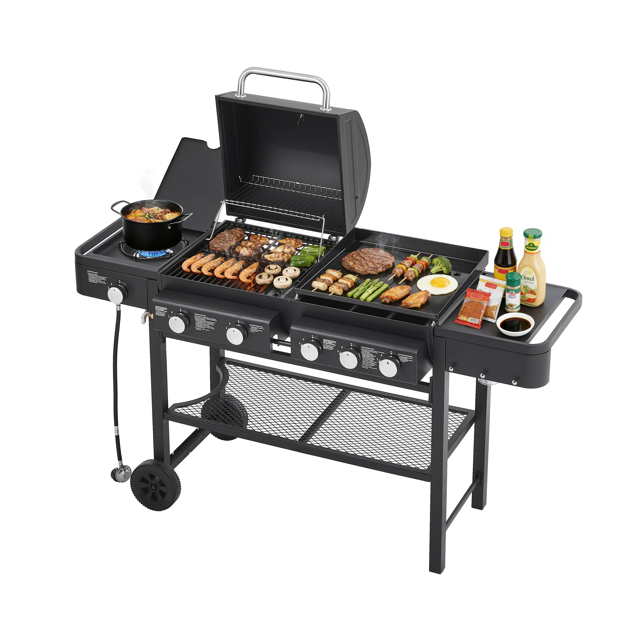 Noble House 3-in-1 Propane Gas Grill & Flat Top Griddle Combo, Heavy-Duty Cooking Area, Outdoor Cooking, Black