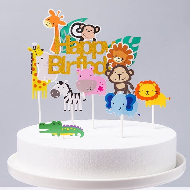 RV Adornos acrílicos para cupcakes con animales, bonitos animales de la selva, decoración para tartas de cumpleaños para bebés, Baby ShowRV (adornos para cupcakes de animales) Rojo Verde