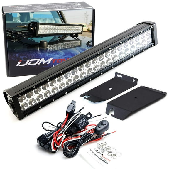 Hood Mount 20-Inch LED Light Bar Kit For Jeep 2007-17 Wrangler JK, Includes (1) 120W High Power LED Lightbar, Hood Top Mounting Brackets & On/Off Switch Wiring Kit