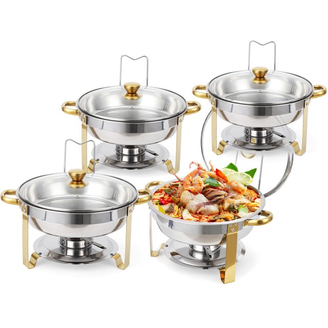 Lot de 2/Lot de 4 Plats Ronds Anti-Frottement, Ensemble de Réchauds de Buffet en Acier Inoxydable pour Fêtes et Traiteur