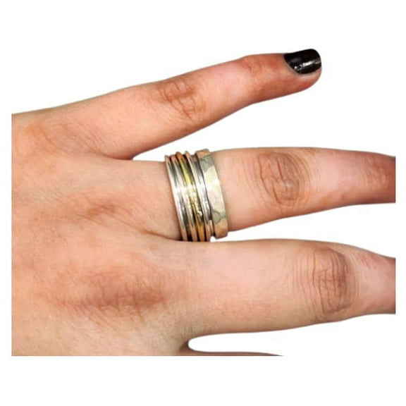 Plain Spinner Band, Meditation Ring, 925 Sterling Silver Ring, Spinning Hammer Ring, Two Tone Ring, Fidget Ring, Handmade Jewelry, Christmas Oxidized, Womans Band Ring, Anxiety Ring, Mans Band Gifts