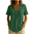 thumbnail image 3 of Women's Short Sleeve V Neck Button Down Top Shirts Blouses, Lapel Collar Loose Fit Solid Color Casual Daily Wear Work Office Vacation Fashion Essential for Women | CSEONE,Army Green L, 3 of 9