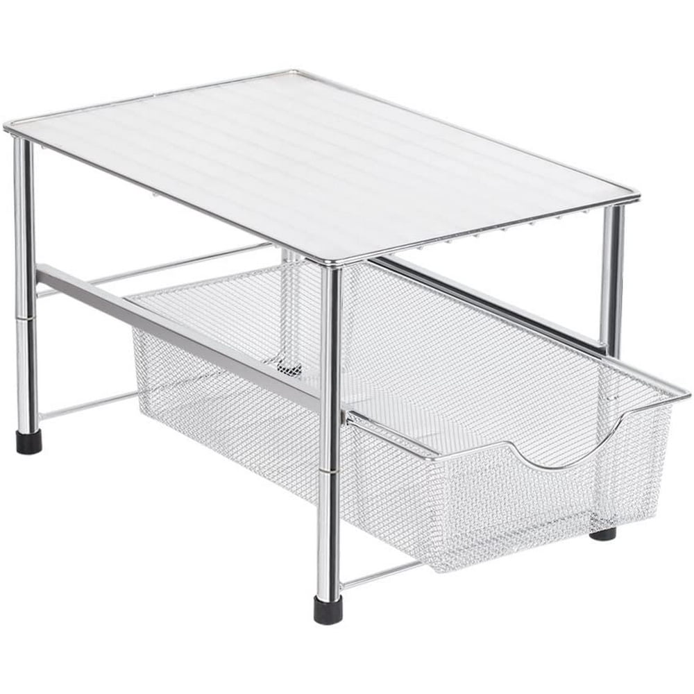 Under Sink Organizer, Sliding Mesh Basket Organizer Drawer Chrome