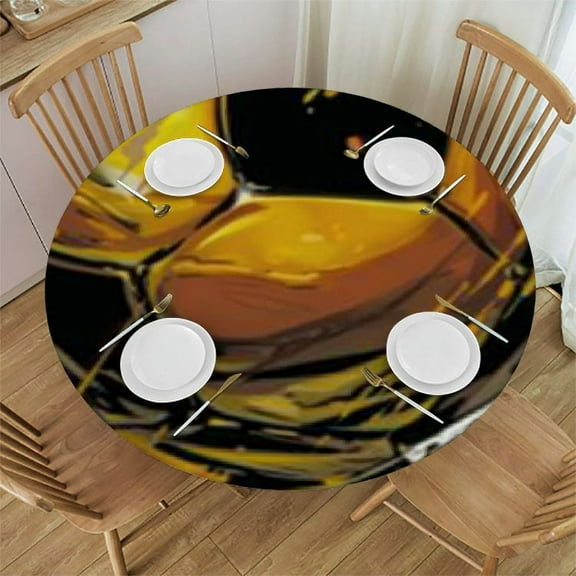 Fitted Round Tablecloth with Elastic Soccer Graffiti Space Print Circle Tablecloth Waterproof Wipeable Oil Cloth Tablecloth