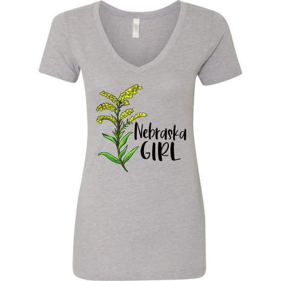 Inktastic Nebraska Girl Goldenrod Flower Women's V-Neck T-Shirt