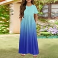 thumbnail image 2 of XADYUY Summer Dress for Girls 7-8 Casual Gradient Short Sleeve Maxi Dress Cute Crew Neck Sundresses Basic Swing Dresses with Pocketss 13-14 Years,Royal Blue, 2 of 5