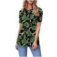 thumbnail image 1 of Tops de Cuello Redondo para las Mujeres Impreso Collar de Botón de Cremallera de Manga Corta, Top Casual para el Hogar Y el Uso Diario, 1 of 9