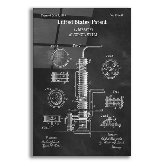 Epic Art 'Alcohol Still Blueprint Patent Chalkboard,' Acrylic Glass Wall Art, 12"x16"