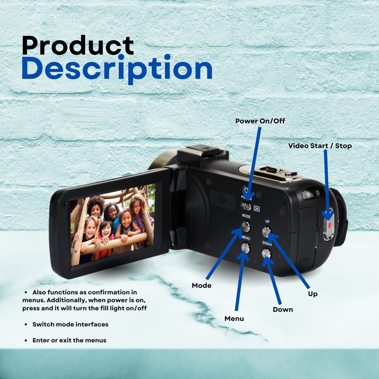 GeniusTech Digital Video Camera 42MP with 64GB SD Card, Remote, Case & USB Cable – Black
