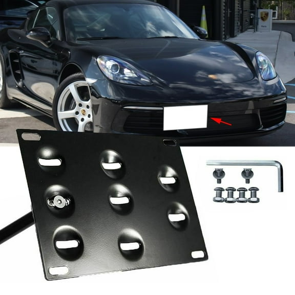 Xotic Tech Set Black Front Bumper Tow License Plate Mount Bracket Relocator Kit for Porsche Macan 2014-2019 - No Drill