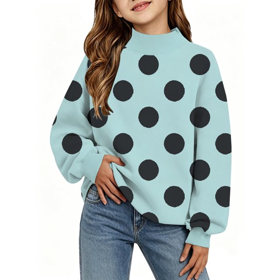 Abcomgle Girls Sweatshirt 14-16 Cute Mock Neck Long Sleeve Girls Pullover Top Oversized Polka Dot Sweaters for Teens Cotton Winter School Clothes for Teen Girls