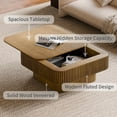 thumbnail image 3 of YYAo 31.5 Inch Square Coffee Table with Storage Design, Solid Wood Veneer Modern Tea Table for Apartment Living Room or Bedroom, Brown, 3 of 8