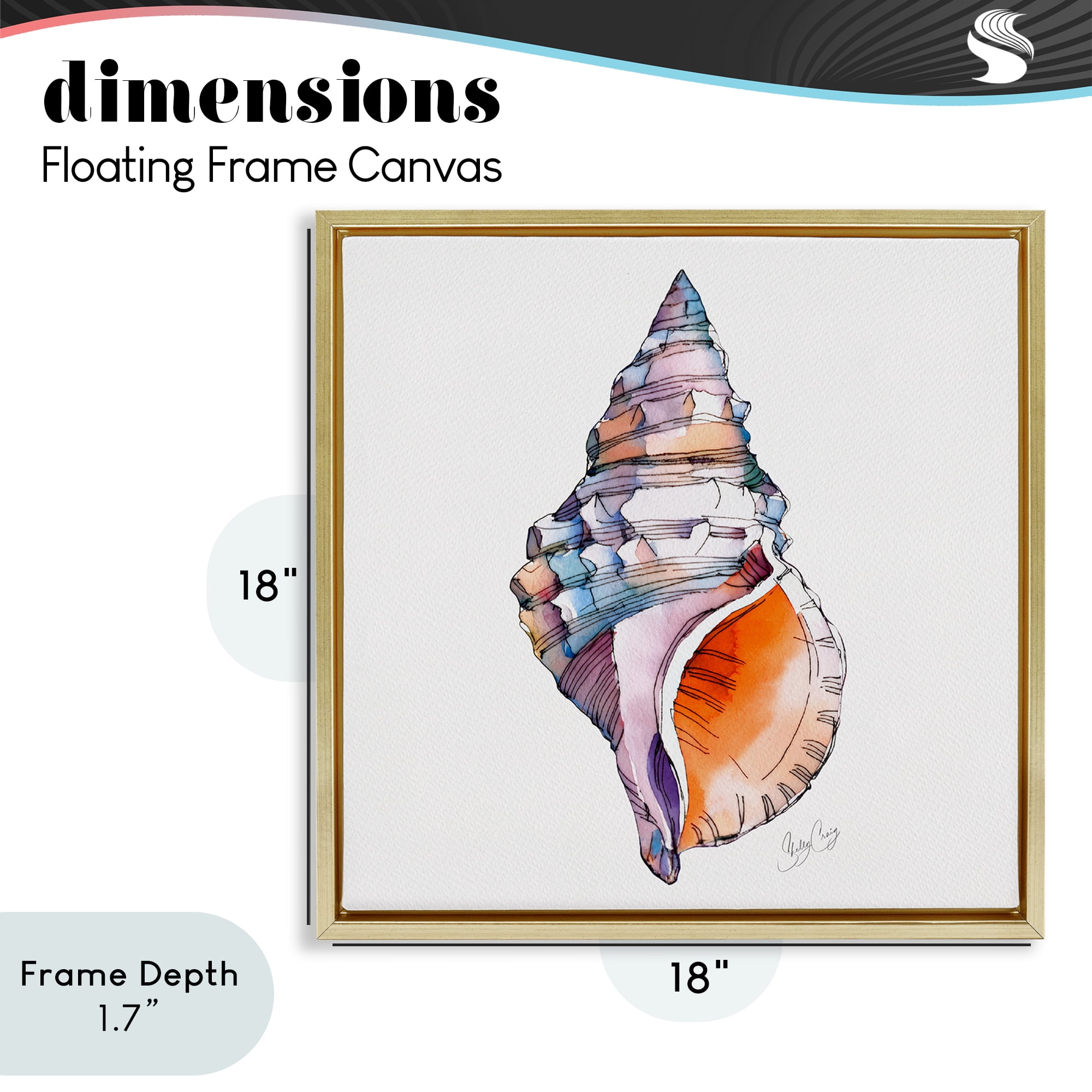 Stupell Industries Sunrise Conch Shell Gold Framed Floater Canvas Wall Art, design by Shelly Craig