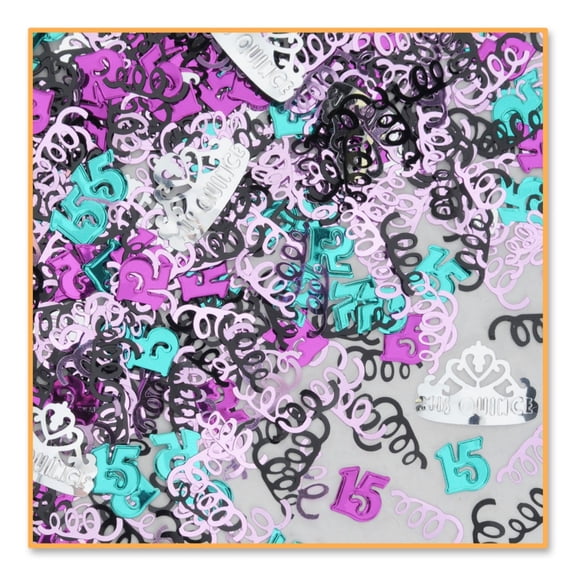 Beistle Pack of 6 Metallic Multicolor Mis Quince Birthday Confetti Bags 0.5 oz.