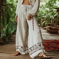 thumbnail image 2 of yunLCZ Wide Leg Pants Woman Holiday Style Retro Linen Floral Ethnic Print Casual Pants For Women – Comfortable Relaxed Fit Perfect For Summer Beach And Vacation Wear Business Work Casual Pants, 2 of 4