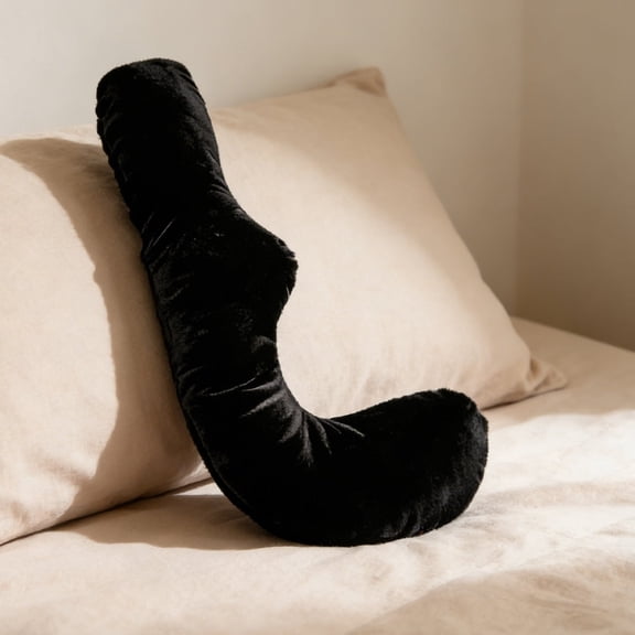 J-Type Full Body Pillow - Multifunctional Sleep Support, Washable Cover, Black