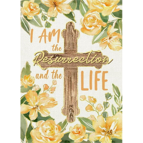 Spring Summer Resurrection Garden Flag - 12x18" Religious Cross Yellow Flower Yard Outside Christian Outdoor Small Home Decor