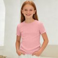 thumbnail image 4 of KPOPLK Summer Girls Short Sleeve T-Shirts Solid Oversize Top Shirt for Tween Girl Trendy Clothes Size 13-14 Years,Pink, 4 of 7