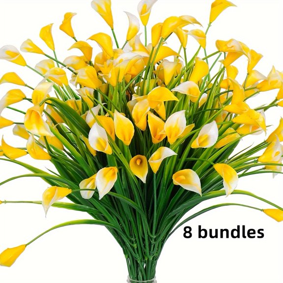 8 Bundles Simulation Water Lily Flowers - UV Resistant, Non-Fading, Artificial Fake Plant, Plastic Flowers for Indoor and Outdoor Flower Pots, Home Porch, Summer Cemetery Decoration