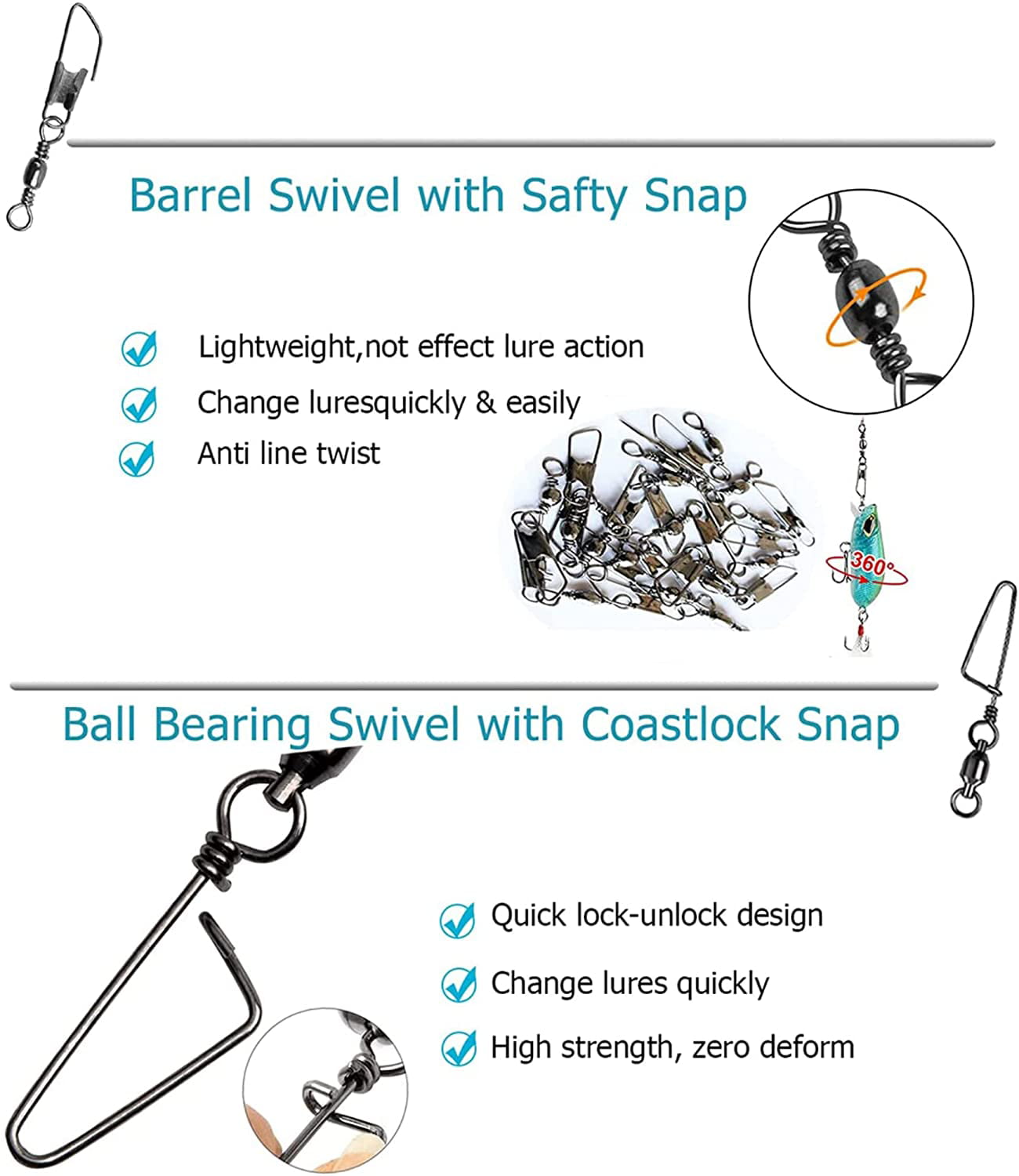 Fishing Swivels Kit - 175pcs Fishing Accessories Tackle Kit Barrel Swivel  Ball Bearing Swivel Rolling Swivel Snap Three Way Swivel 