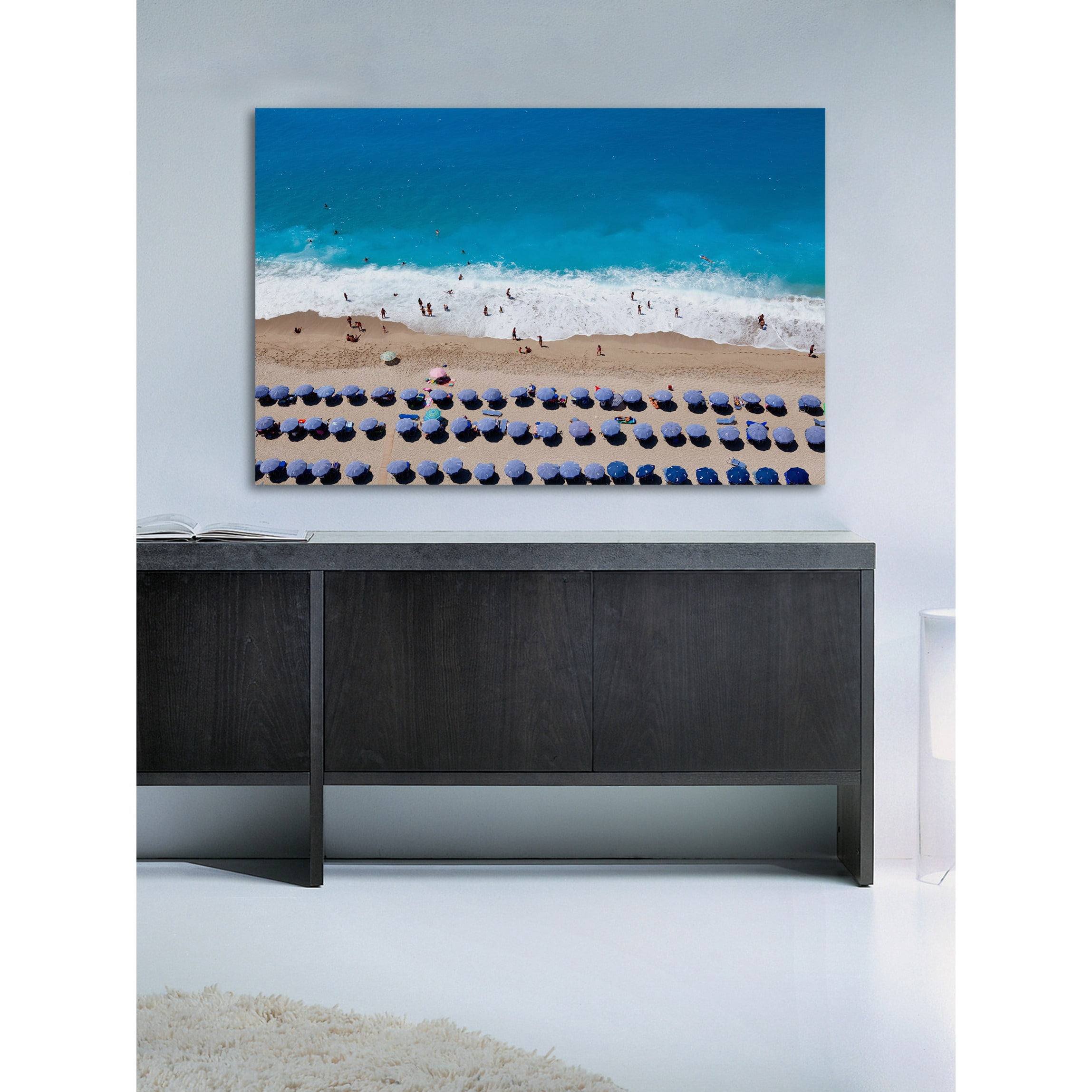 Marmont Hill "Blue Umbrella Rows" Painting Print on Wrapped Canvas