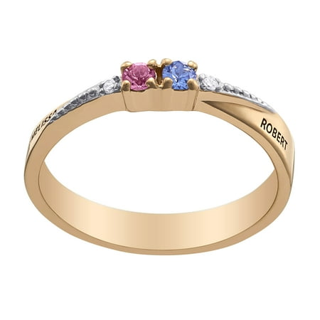Birthstone Rings For Couples Personalized Couple's Sterling Silver or Gold over Silver Name and Birthstone Ring with Diamond Accent ()